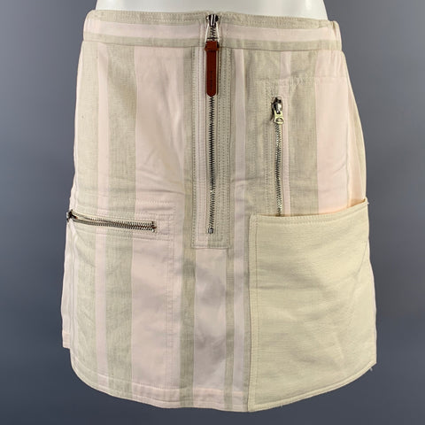 ACNE STUDIOS Size 8 Pink Olive Cotton Linen Stripe Mini Mini Skirt