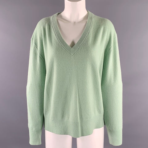 WHITE + WARREN Size M Green Mint Cashmere V-Neck Sweater