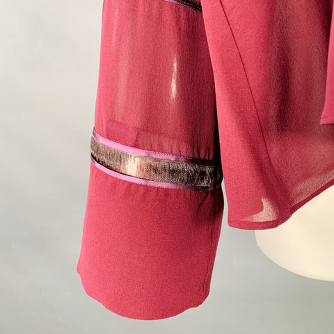 DEREK LAM Size 8 Burgundy Silk Layered V-Neck Blouse
