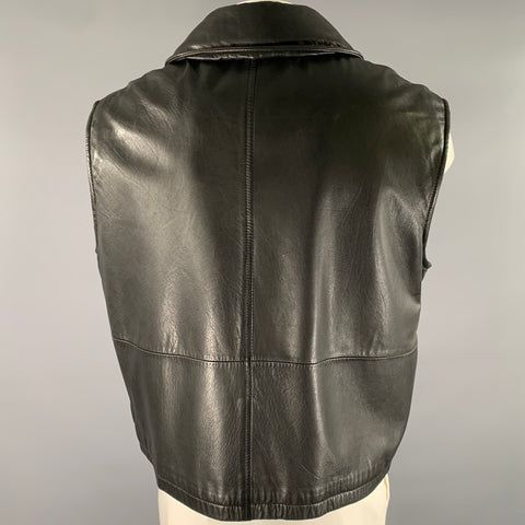 ANDREW MARC Size L Black Leather Pointed Collar Vest