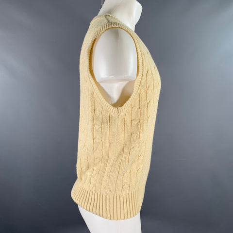 RALPH LAUREN Size M Beige Cable Knit Cotton Cashmere V-Neck Vest