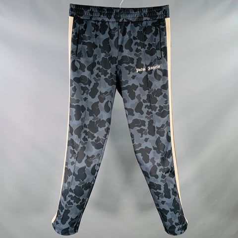 PALM ANGELS Size XL Navy Black Camouflage Polyester Drawstring Casual Pants