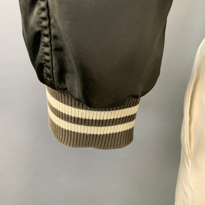 DOLCE & GABBANA Size L Black Brown Cream Nylon Zip Up Bomber Jacket