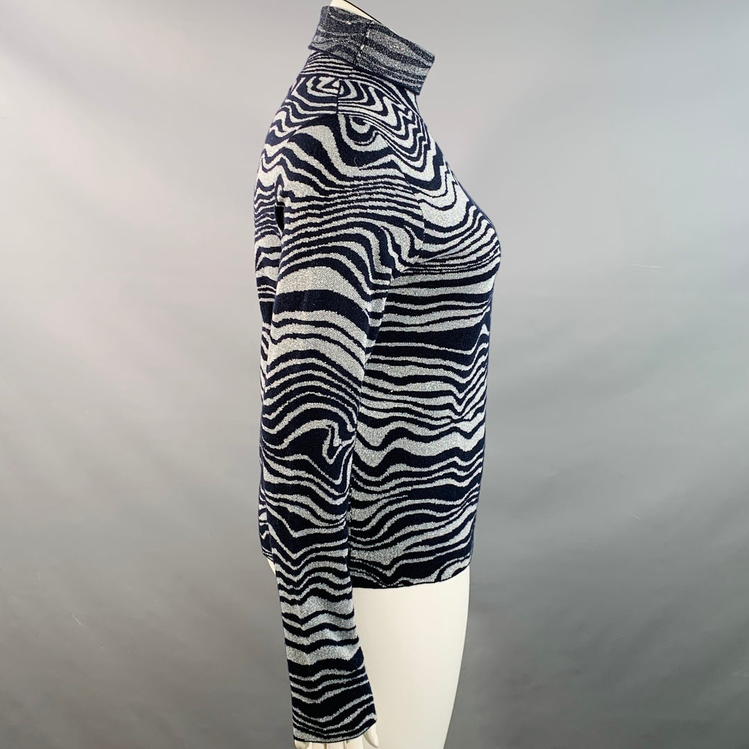 SIES MARJAN Size L Silver Navy Cashmere Blend Marbled Turtleneck Pullover
