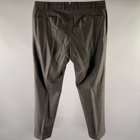 INCOTEX Size 38 Grey Black Grid Wool Cuffed Dress Pants