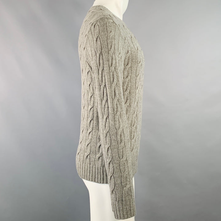 RALPH LAUREN Size M Grey Cable Knit Cashmere Crew Neck Sweater