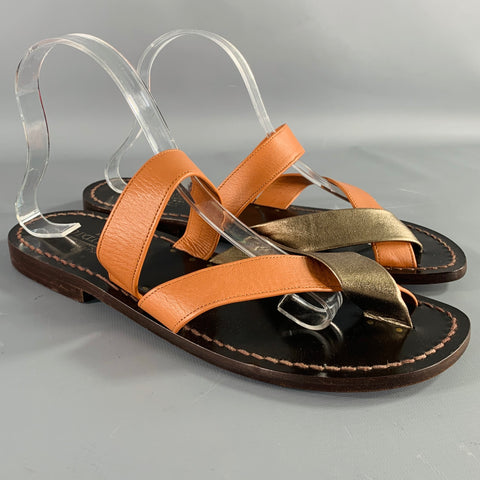 PRELUDIO Size 12 Brown Gold Leather Strappy Sandals