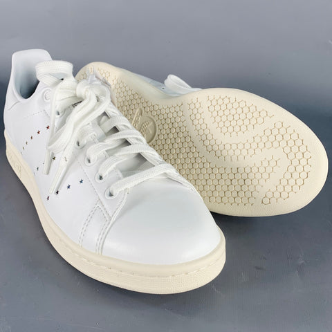 ADIDAS x STELLA McCARTNEY Size 8.5 White Multi Color Leather Stars Lace-Up Low Top Sneakers