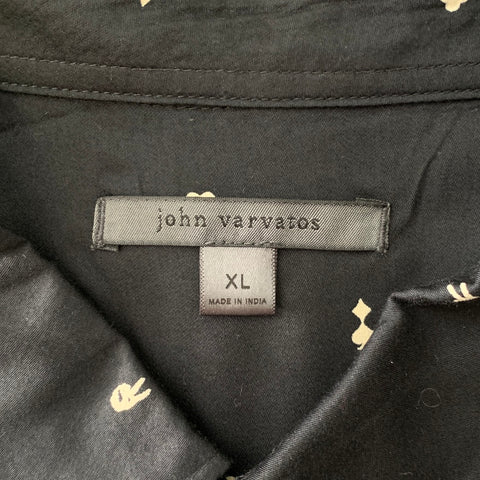JOHN VARVATOS Size XL Black Print Modal Button Up Short Sleeve Shirt