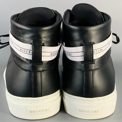 BUSCEMI Size 11 Black Leather Belted High Top Sneakers