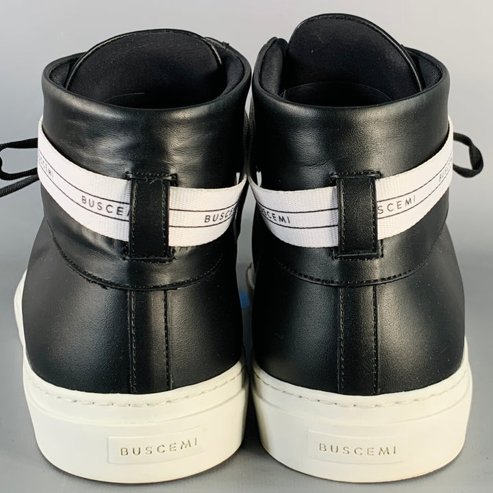 BUSCEMI Size 11 Black Leather Belted High Top Sneakers
