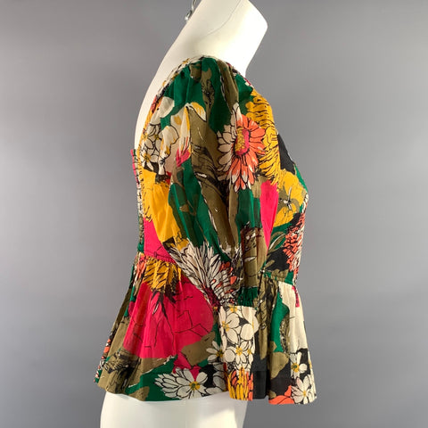 MOTHER Size XS Multi-Color Cotton Floral Pleated Casual Top