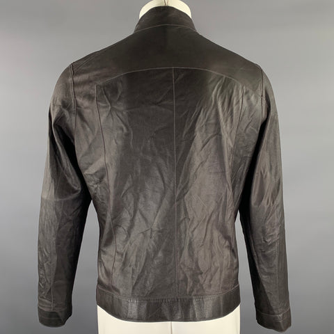 BARCELINO Blouson réversible en cuir et daim mélangés à motifs, taille S, marron