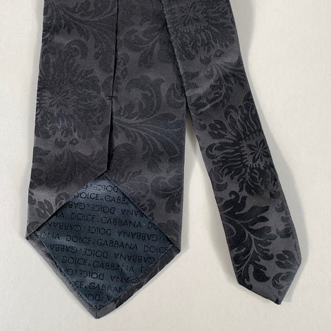 DOLCE & GABBANA Black Abstract Floral Silk Tie