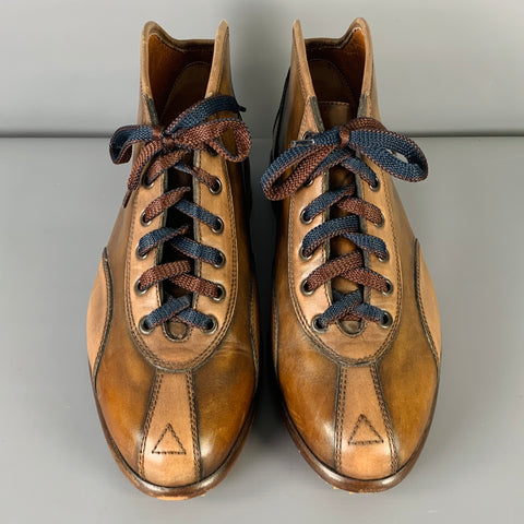 CALEFFI Size 8 Brown Burnished Leather Bowling Lace-Up Shoes