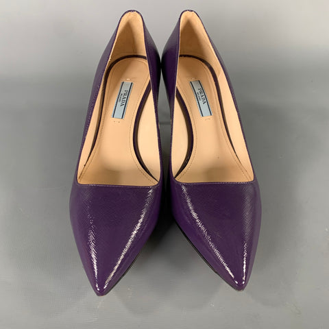PRADA size 8.5 purple brushed leather kitten heel