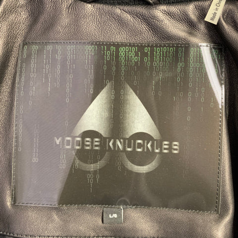 MOOSE KNUCKLES Size L Black Quilted Lambskin Leather Zip Pockets Coat