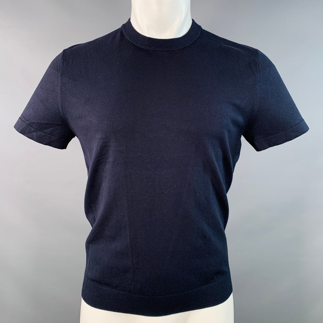 THEORY Size S Navy Viscose Blend Slim Fit Short Sleeve T-shirt