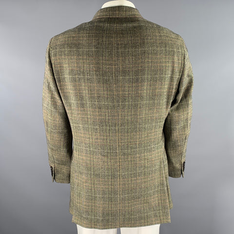 ETRO Size 46 Tan Olive Glen Check Wool Cashmere Notch Lapel Sport Coat
