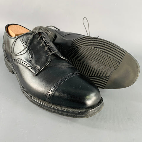 ALLEN EDMONDS Size 12 Black Perforated Leather Cap Toe Lace-Up Shoes