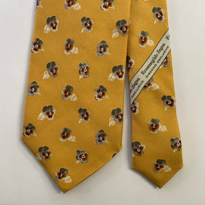 ERMENEGILDO ZEGNA Size One Size Yellow Rust Floral Silk Tie