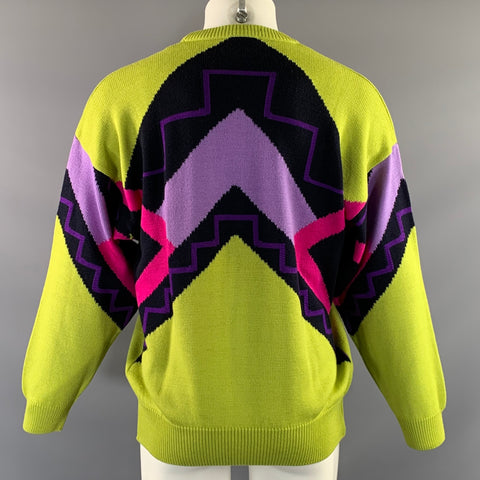 GIANNI VERSACE Size M Purple Lime Geometric Wool Pull On Sweater