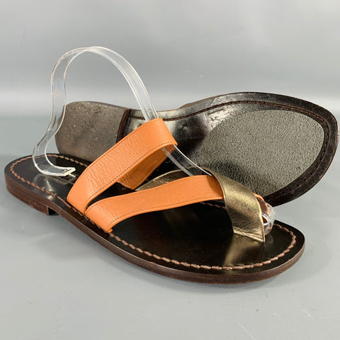 PRELUDIO Size 12 Brown Gold Leather Strappy Sandals