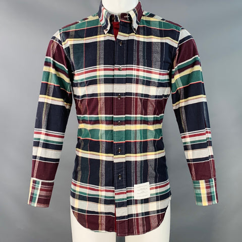 THOM BROWNE Size XS Multi Color Plaid Cotton One Pocket Long Sleeve Shirt
