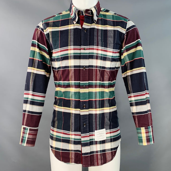 THOM BROWNE Size XS Multi Color Plaid Cotton One Pocket Long Sleeve Shirt