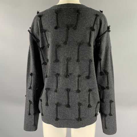 JASON WU Size M Grey Black Wool Tassel Cardigan