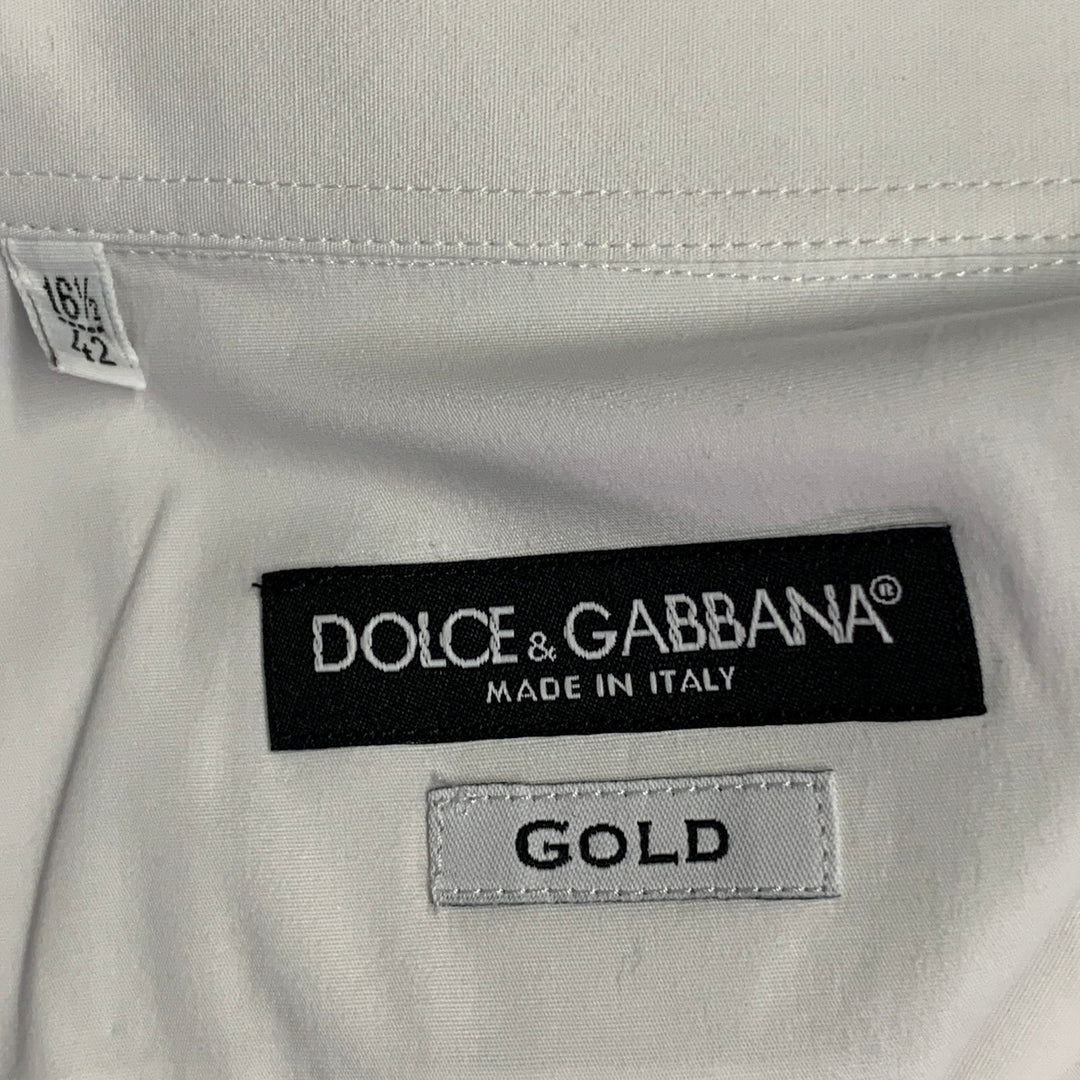 DOLCE & GABBANA Size L White Cotton Blend Button Up Short Sleeve Shirt