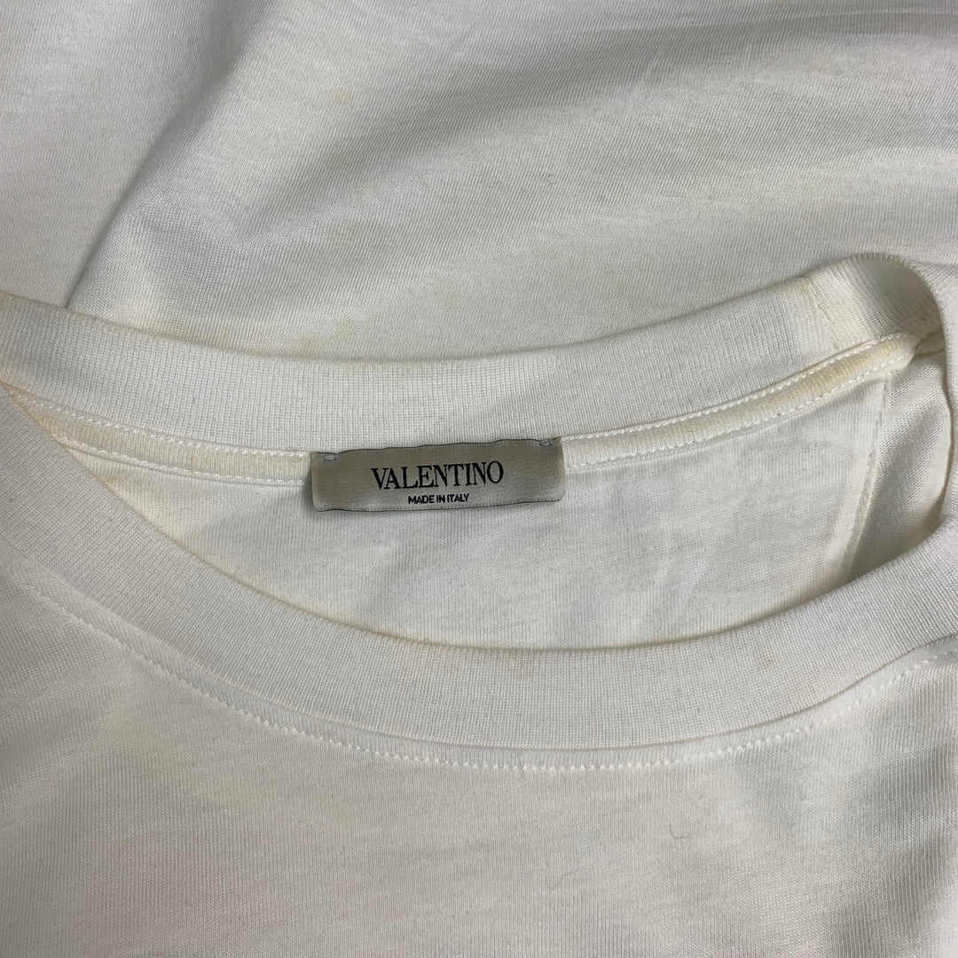 VALENTINO Size L White Flamingo Print Cotton Crew Neck T-shirt