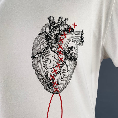 PORTS 1961 Size XL White Black Red Heart Print Cotton Crew Neck T-shirt