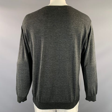 ERMENEGILDO ZEGNA Size L Dark Grey Heather Cotton Scoop Neck Pullover