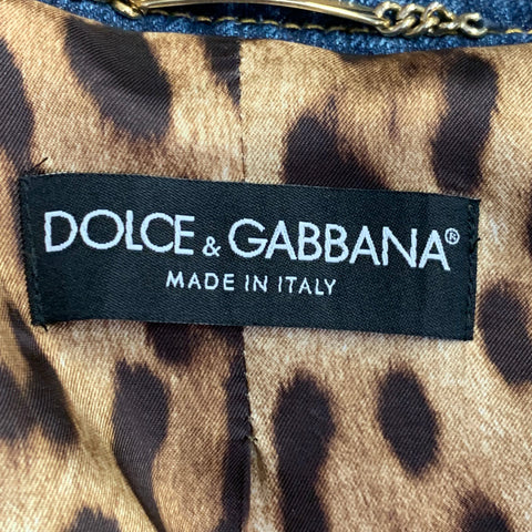 DOLCE & GABBANA Size 2 Blue Indigo Denim Belted Jacket