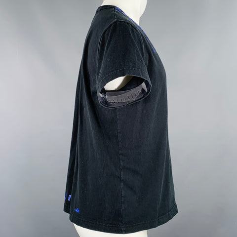 MARTIN MARGIELA Size L Black Blue Logo Cotton V-Neck T-shirt