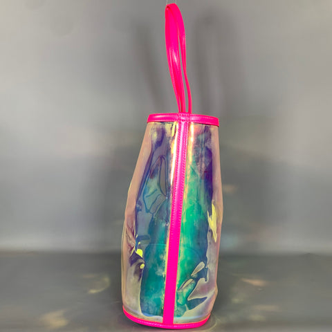 MCM SS2019 Pink Neon PVC Metallic Tote Bag