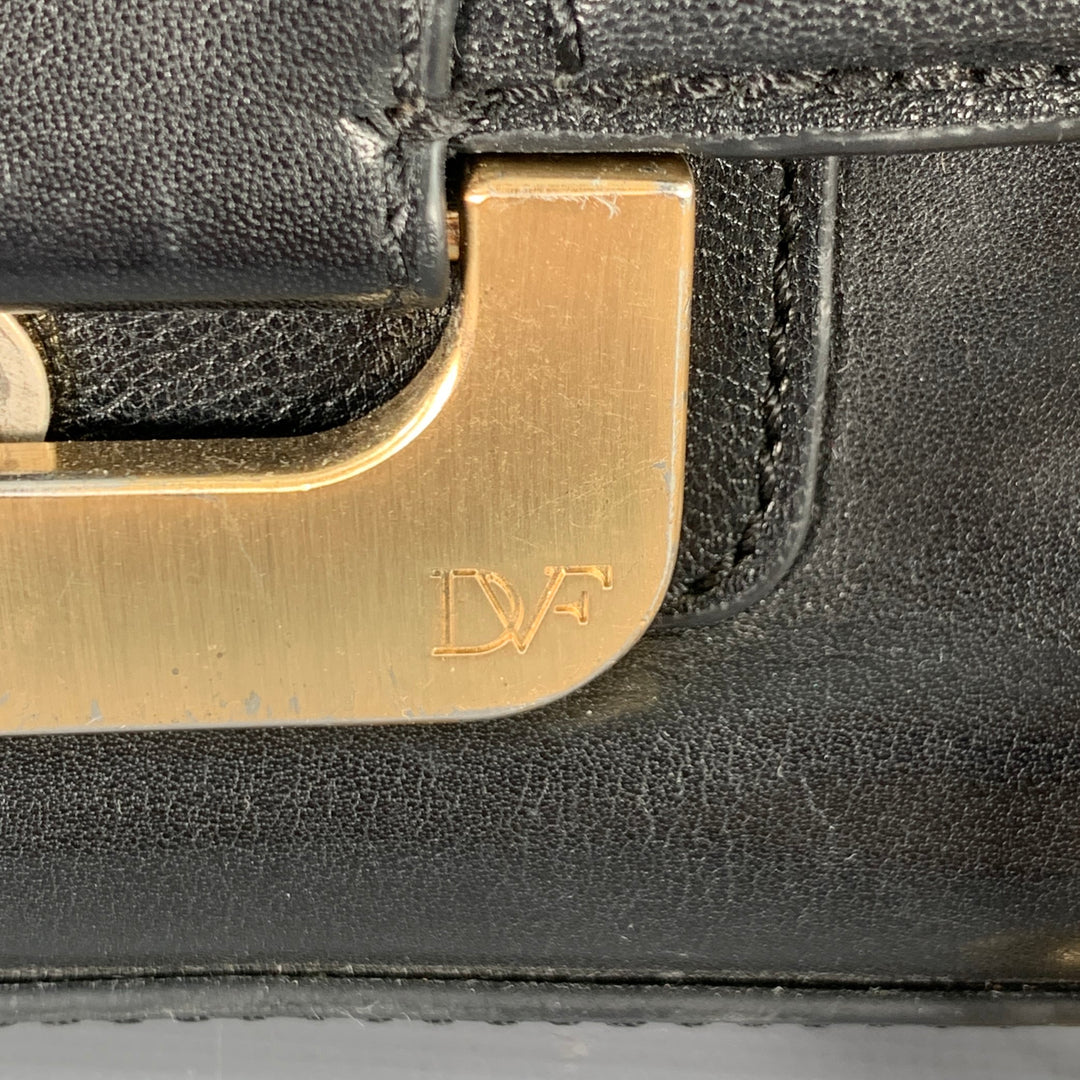 DIANE VON FURSTENBERG Black Gold Leather Cross Body Handbag