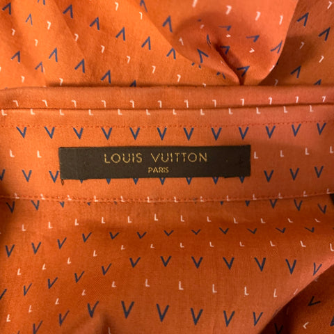 LOUIS VUITTON Size M Orange Blue White Logo Long Sleeve Shirt