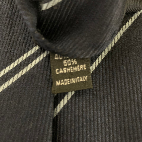 BORRELLI Navy Blue Cream Stripe Silk  Cashmere Tie