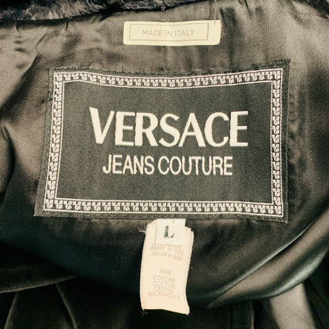 VERSACE JEANS COUTURE Size L Black Velvet Cotton Coat