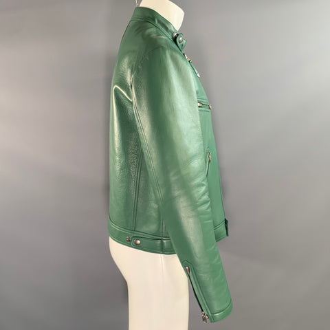 TOM FORD Size 44 Green Leather Zip Up Jacket