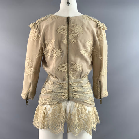 BURBERRY Size 6 Tan Taupe Rayon Viscose Lace Dress Top
