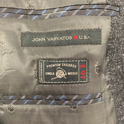 JOHN VARVATOS * U.S.A. Size 42 Black Grey Heather Notch Lapel Sport Coat