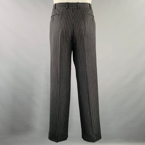 BELVEST Size 40 Grey White Pinstripe Wool Linen Single Breasted Suit