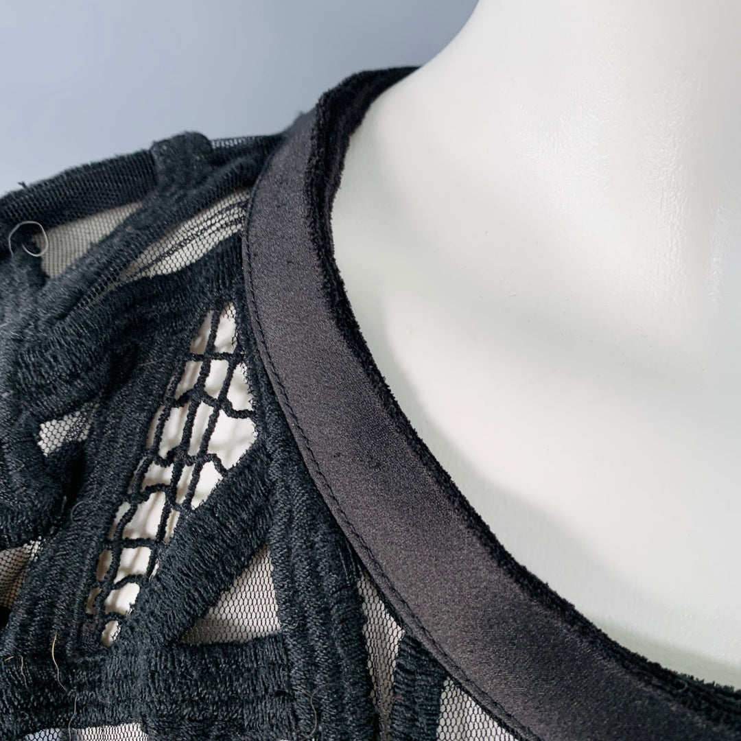 IRO Size 8 Black Mesh Geometric Crew Neck Sleeveless Casual Top