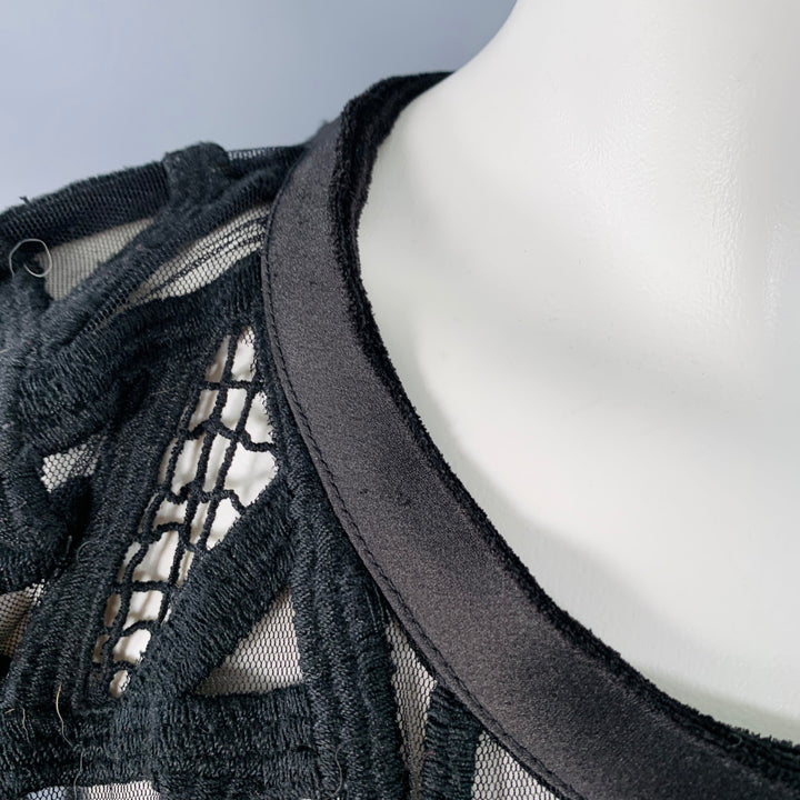IRO Size 8 Black Mesh Geometric Crew Neck Sleeveless Casual Top