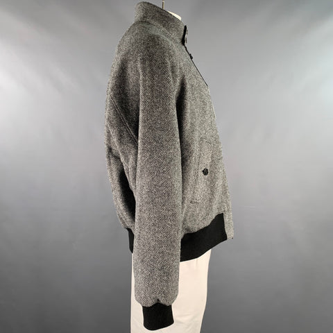 BARACUTA Size 42 Black Grey Herringbone Wool Harrington Jacket