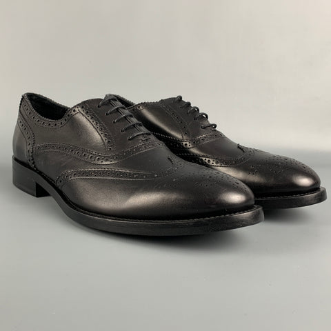 PAUL SMITH Taille 9 Chaussures à lacets en cuir perforé noir Wingtip