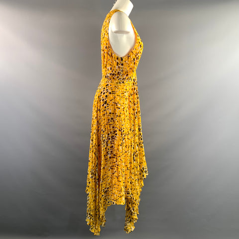 DEREK LAM Size 12 Yellow White Viscose Abstract V Neck Long Dress